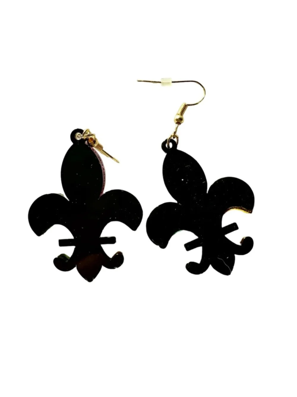 NEW Fleur de Lis Tri-color Dangle Earrings Mardi Gras Carnivale Lightweight NWT